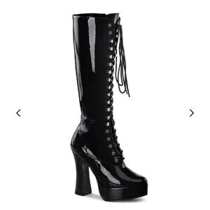 Pleaser Electra-2020 Platform Black Patent Leather Knee High Boots 9 Fetish Goth